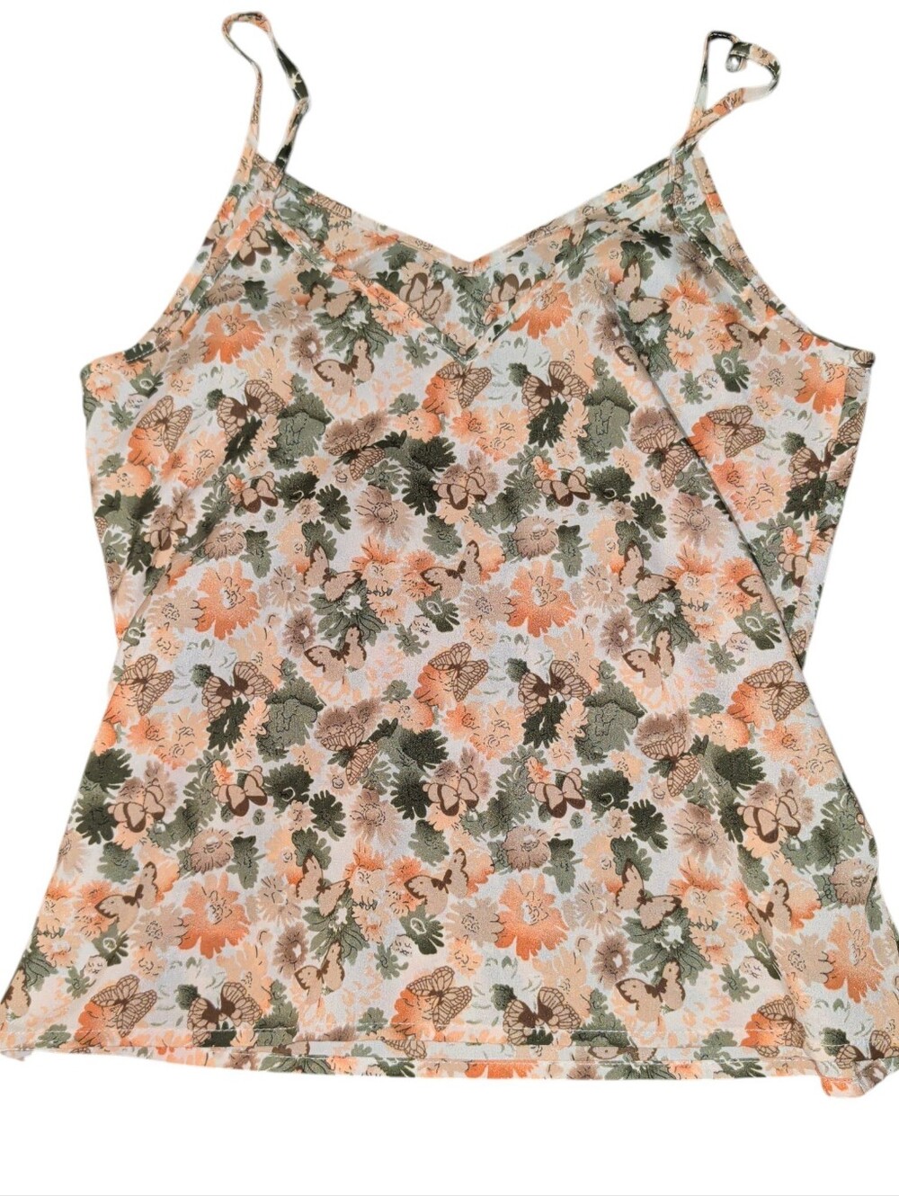 Floral Spaghetti Strap Cami in Peach & Olive